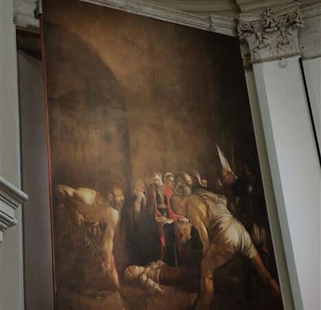 Michelangelo Merisi, Caravaggio, Seppellimento di Santa Lucia - Burial of Saint Lucy - cm 408x300, olio su tela, 1608, Siracusa, Basilica Santuario di Santa Lucia al Sepolcro